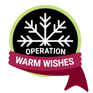 operation-warm-wishes-logo-robertson - Robertson Electric Award badge featuring a white snowflake on a black circle with a light-green border and a maroon ribbon reading 'Operation Warm Wishes'